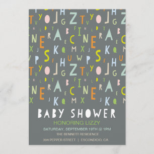 Inbjudan för ABC-alfabetbaby shower