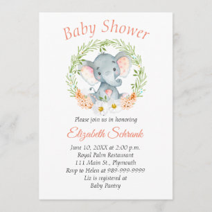 Inbjudan för baby shower för babyelefantvattenfärg