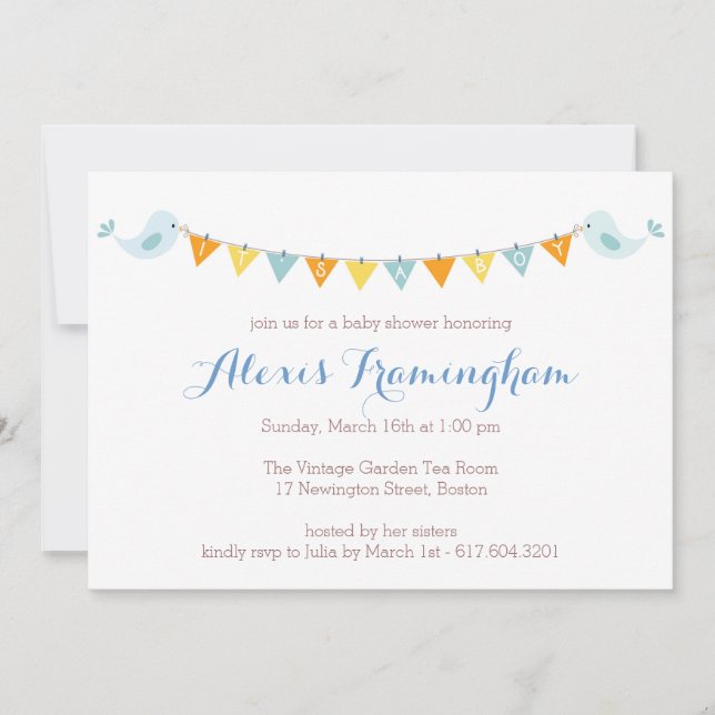 Inbjudan för baby shower för babyfågel Bunting (Framsida)