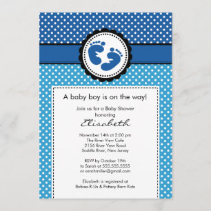 Inbjudan för baby shower för blåttfotspårpojke