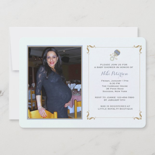 Inbjudan för baby shower för blåttpladderfoto (Framsida)