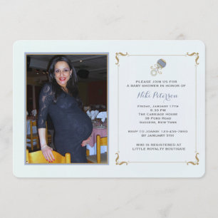 Inbjudan för baby shower för blåttpladderfoto