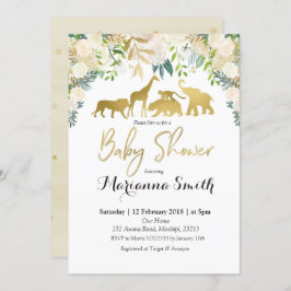 Inbjudan för baby shower för blom- Safari för vit