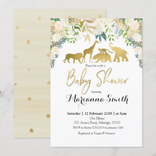 Inbjudan för baby shower för blom- Safari för vit