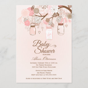 Inbjudan för baby shower för chic rosa masonburk