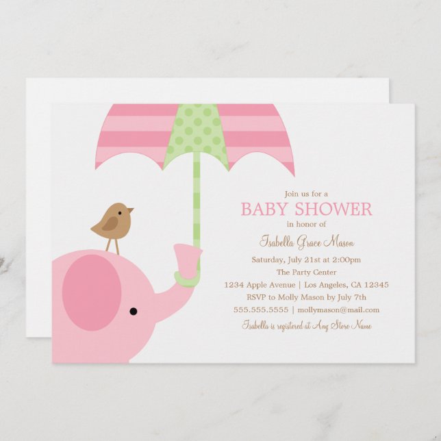 Inbjudan för baby shower för elefant | för baby (Fram/baksida)