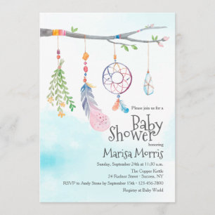 Inbjudan för baby shower för fjäder för Boho