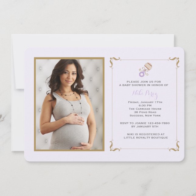 Inbjudan för baby shower för lavendelpladderfoto (Framsida)