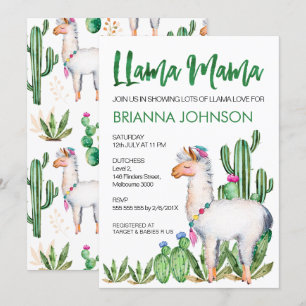 Inbjudan för baby shower för LLamakärlekvattenfärg