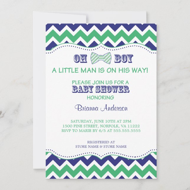Inbjudan för baby shower för OH-POJKEfluga (Framsida)