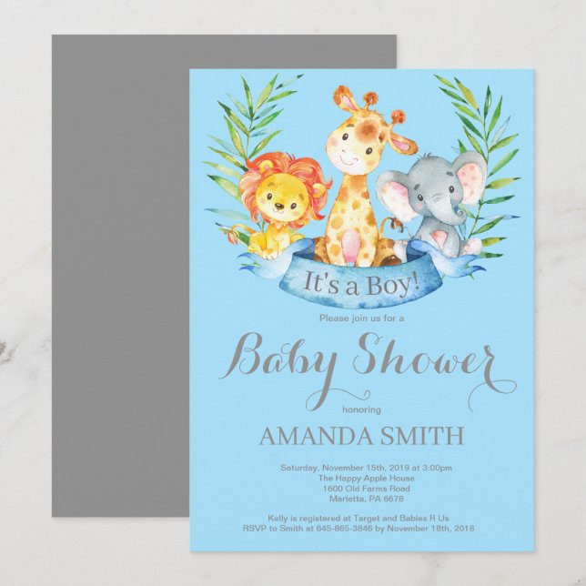 Inbjudan för baby shower för pojke för (Fram/baksida)
