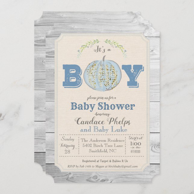 Inbjudan för baby shower för pojke för (Fram/baksida)