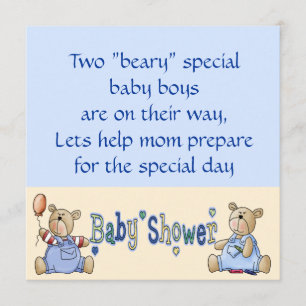 Inbjudan för baby shower för pojke för Beary