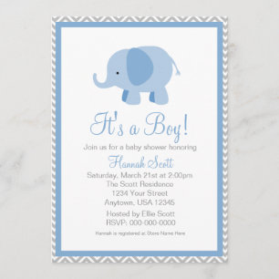 Inbjudan för baby shower för pojke för elefant för