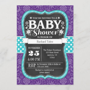 Inbjudan för baby shower för purpurfärgad svart