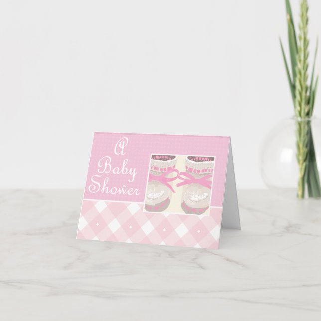 Inbjudan för baby shower för rosa bootyer för KRW (Framsida)