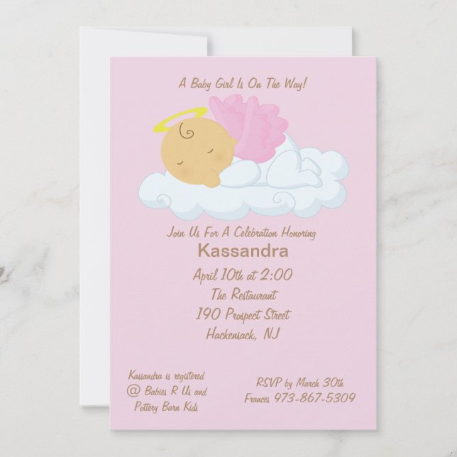Inbjudan för baby shower för rosababyängel (Framsida)
