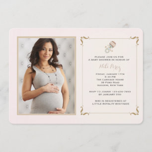 Inbjudan för baby shower för rosapladderfoto
