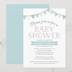 Inbjudan för baby shower för shabby chicbanerblått