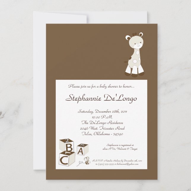 Inbjudan för baby shower för Snickerklottergiraff (Framsida)