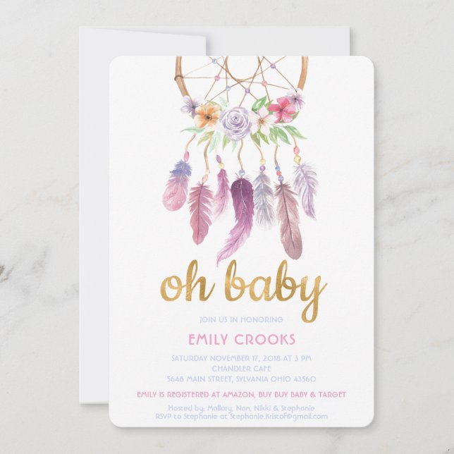 Inbjudan för baby shower för stoppare för Boho (Framsida)