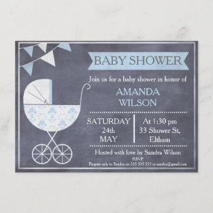 Inbjudan för baby shower för svart tavlapojkePram