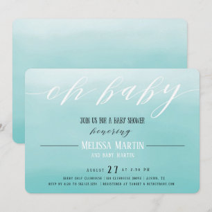 Inbjudan för baby shower för turkosOmbre pojke