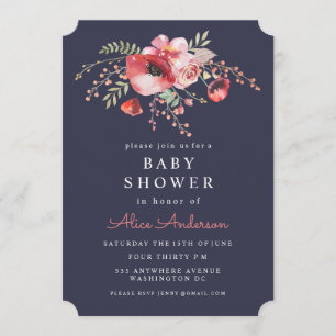 Inbjudan för baby shower för vallmor för