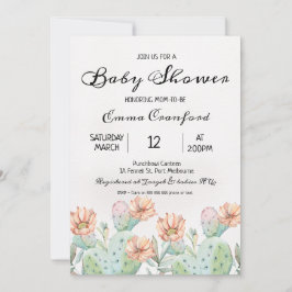 Inbjudan för baby shower för vattenfärgkaktus