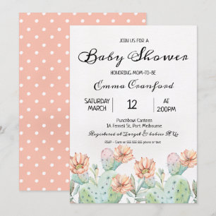 Inbjudan för baby shower för vattenfärgkaktus