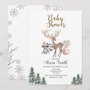 Inbjudan för baby shower för vinterskogsmarkflicka