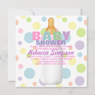 Inbjudan för babyflaska- & polka dotsbaby shower