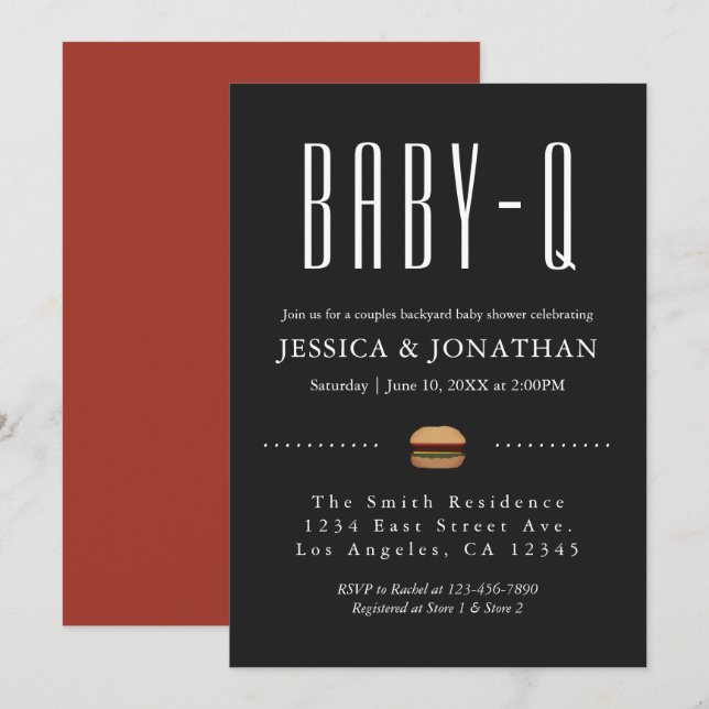 Inbjudan för BabyQ BBQ Baby Shower Par i bakgården (Fram/baksida)