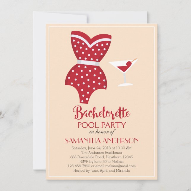 Inbjudan för Bachelorette bassängparty, (Framsida)