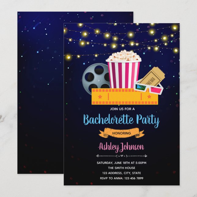 Inbjudan för Bachelorette filmtemaparty (Fram/baksida)
