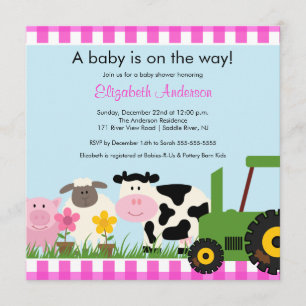 Inbjudan för Barnyarddjurbaby shower för flickor