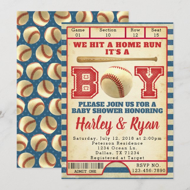 Inbjudan för baseballbaby showerinbjudan (Fram/baksida)