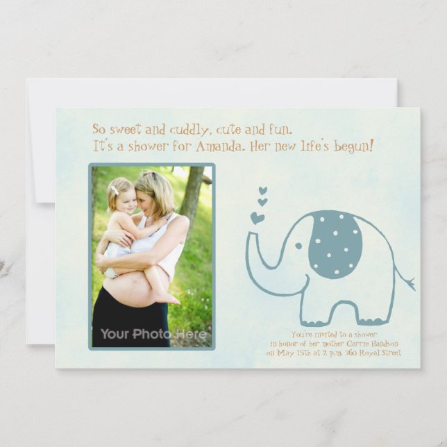 Inbjudan för blåttelefantbaby shower (Framsida)