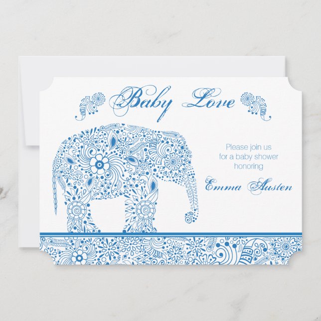 Inbjudan för blåttelefantbaby shower (Framsida)