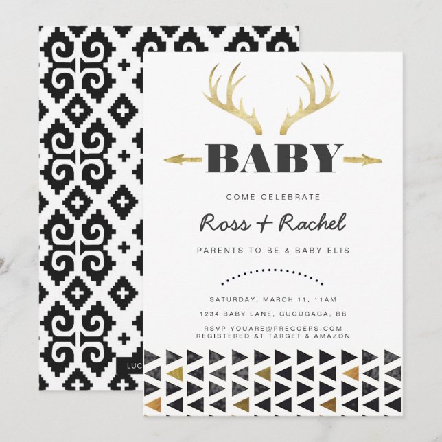 Inbjudan för Boho hjortbaby shower (Fram/baksida)
