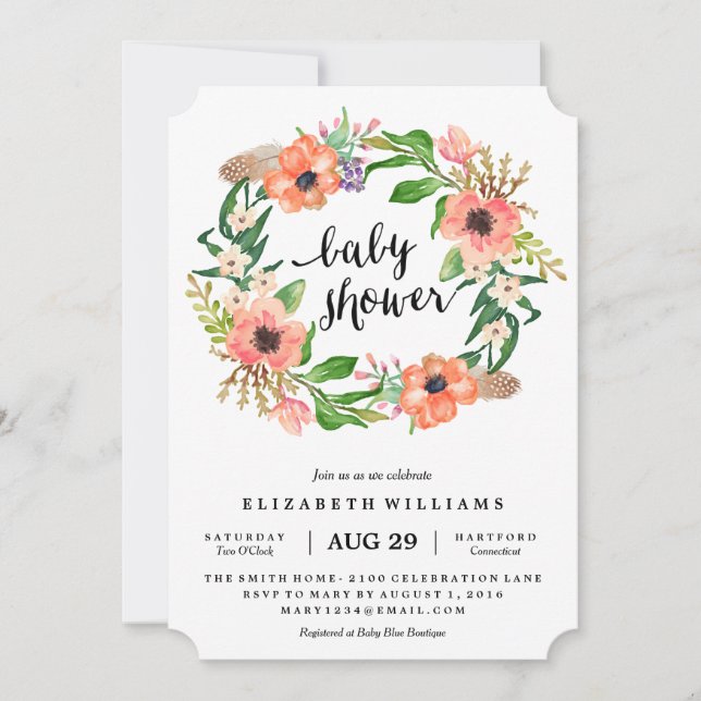 Inbjudan för Boho kranbaby shower (Framsida)