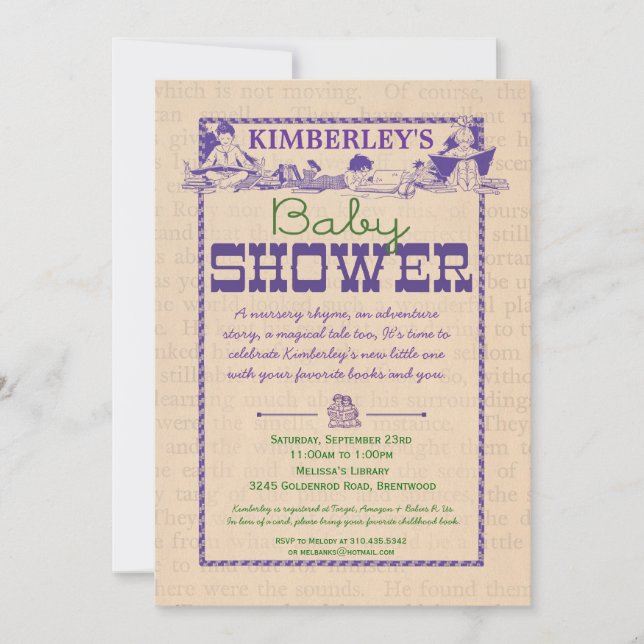 Inbjudan för bokpartybaby shower (Framsida)