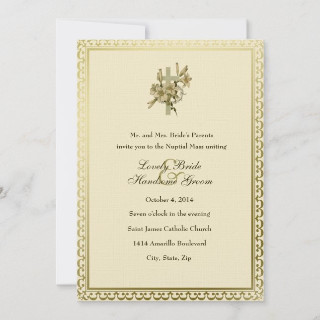 Inbjudan för bröllop för arga liljar för elfenben (Framsida)