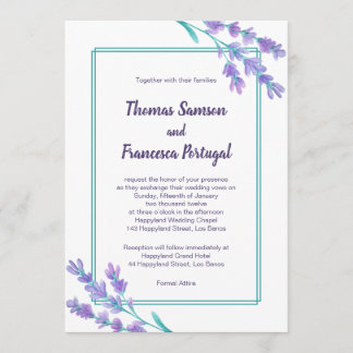 Inbjudan för bröllop för lavendelvattenfärg blom-