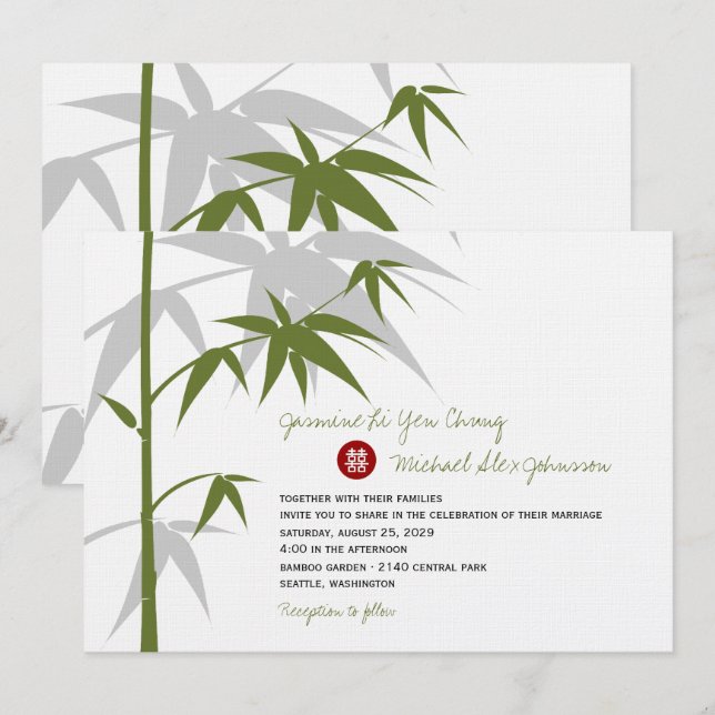 Inbjudan för bröllop för orientaliskt asiatiskt (Fram/baksida)