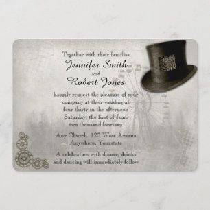 Inbjudan för bröllop för Steampunk karnevaltop hat