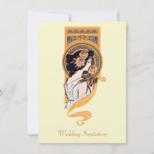 Inbjudan för bröllop för vintageart nouveau orange