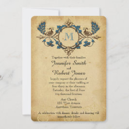 Inbjudan för bröllop för vintagepåfågelMonogram