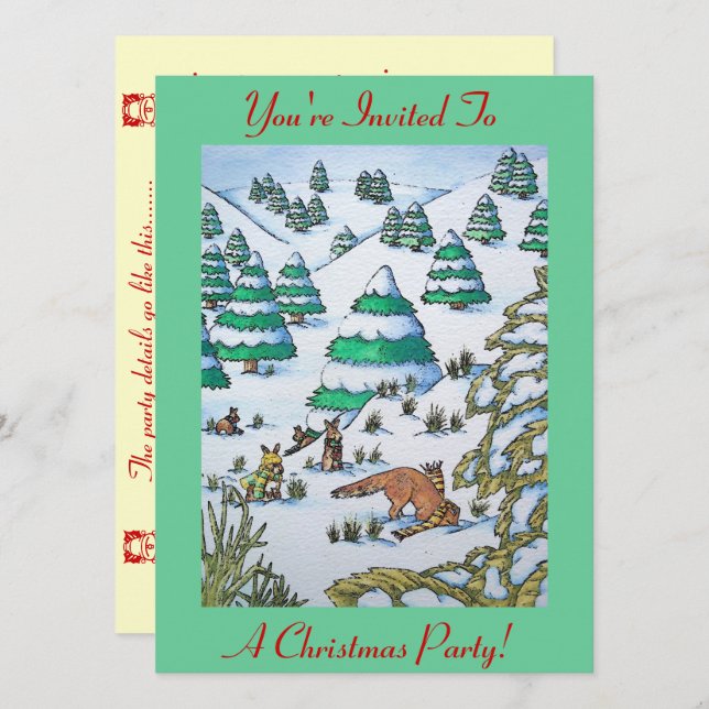 inbjudan för chrismas för räv- och kaninsnöplats (Fram/baksida)