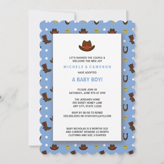 Inbjudan för Cowboyadoptionbaby shower (Framsida)